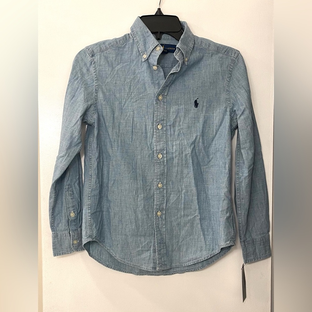 New Ralph Lauren 100% Cotton Boy Cruise Blue Button Up Shirt Size M ( 10-12)